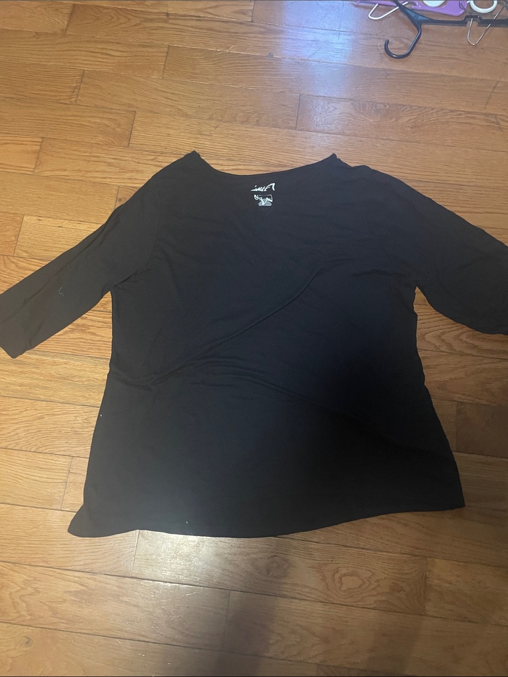 Just My Size Black 3/4 Sleeve Women's Top